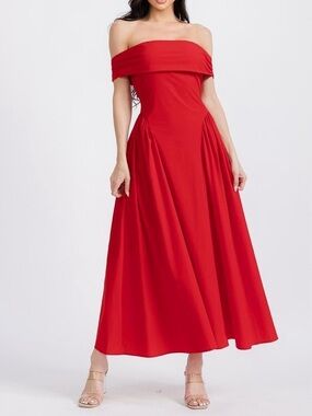 Off-Shoulder Maxi Dress- RED